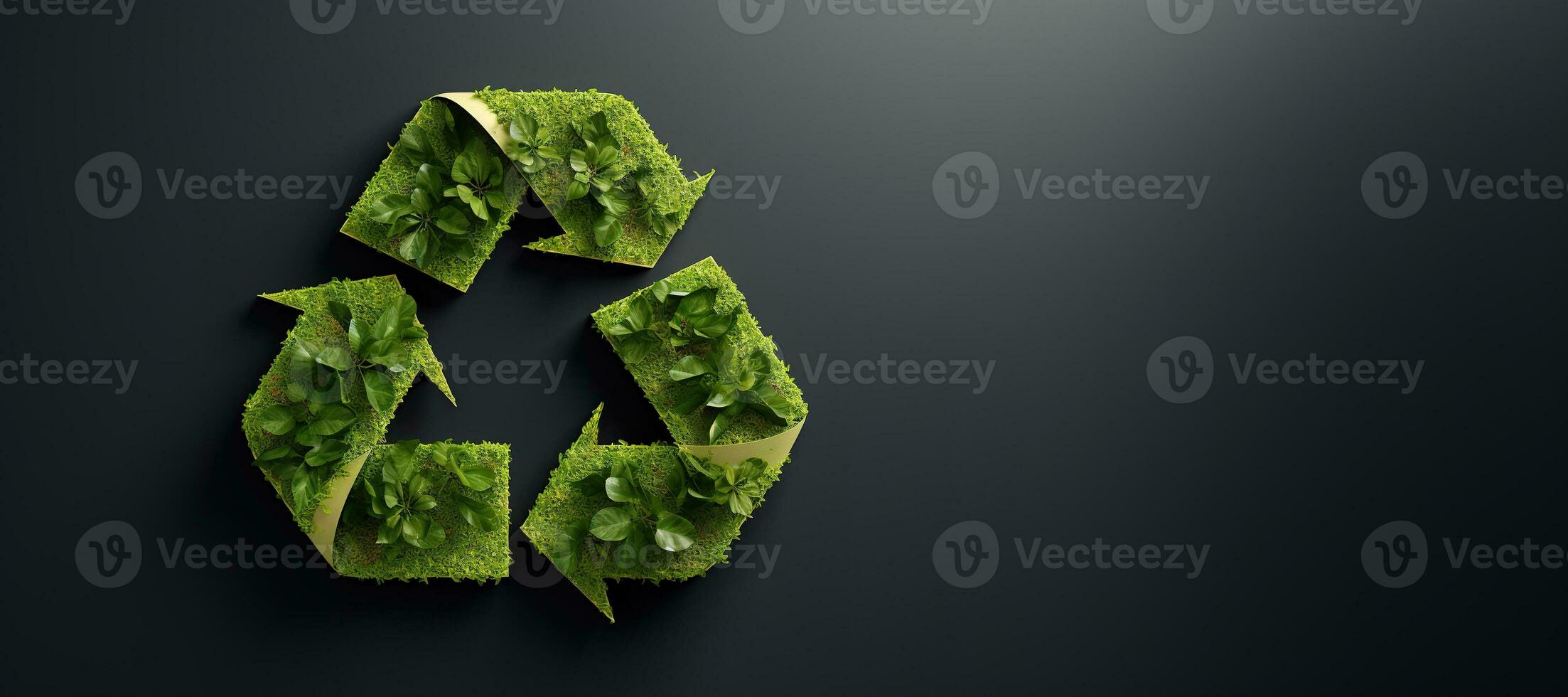 AI generated Generative AI, A recycling green sign made of wood and leaves, zero waste, reuse concept. photo