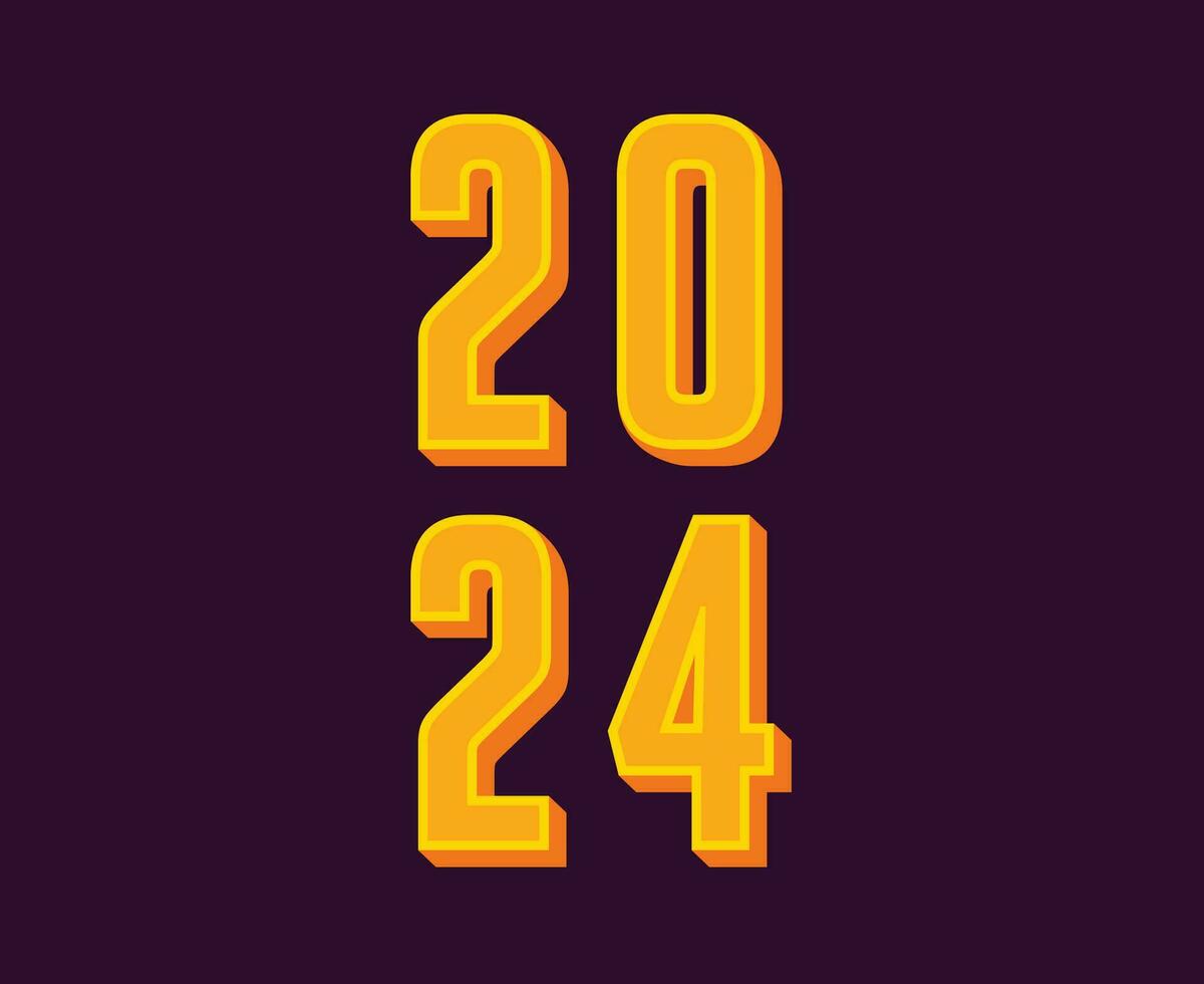 contento nuevo año 2024 resumen amarillo gráfico diseño vector logo símbolo ilustración con púrpura antecedentes