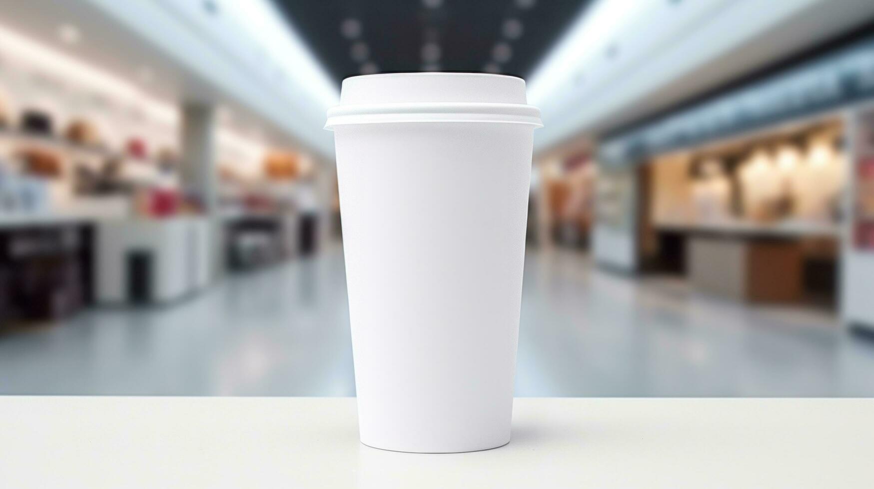 ai generado papel café taza con blanco frente, realista en un Bosquejo modelo en un lujo almacenar, foto