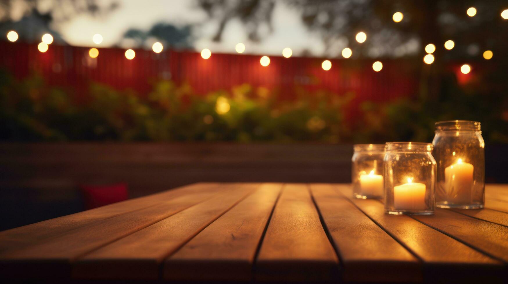 AI generated a wooden table that is lit up with christmas lights, photo