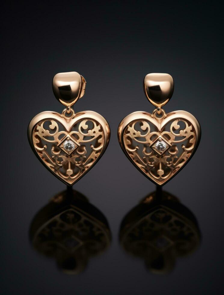 AI generated a pair of gold heart shaped earrings photo