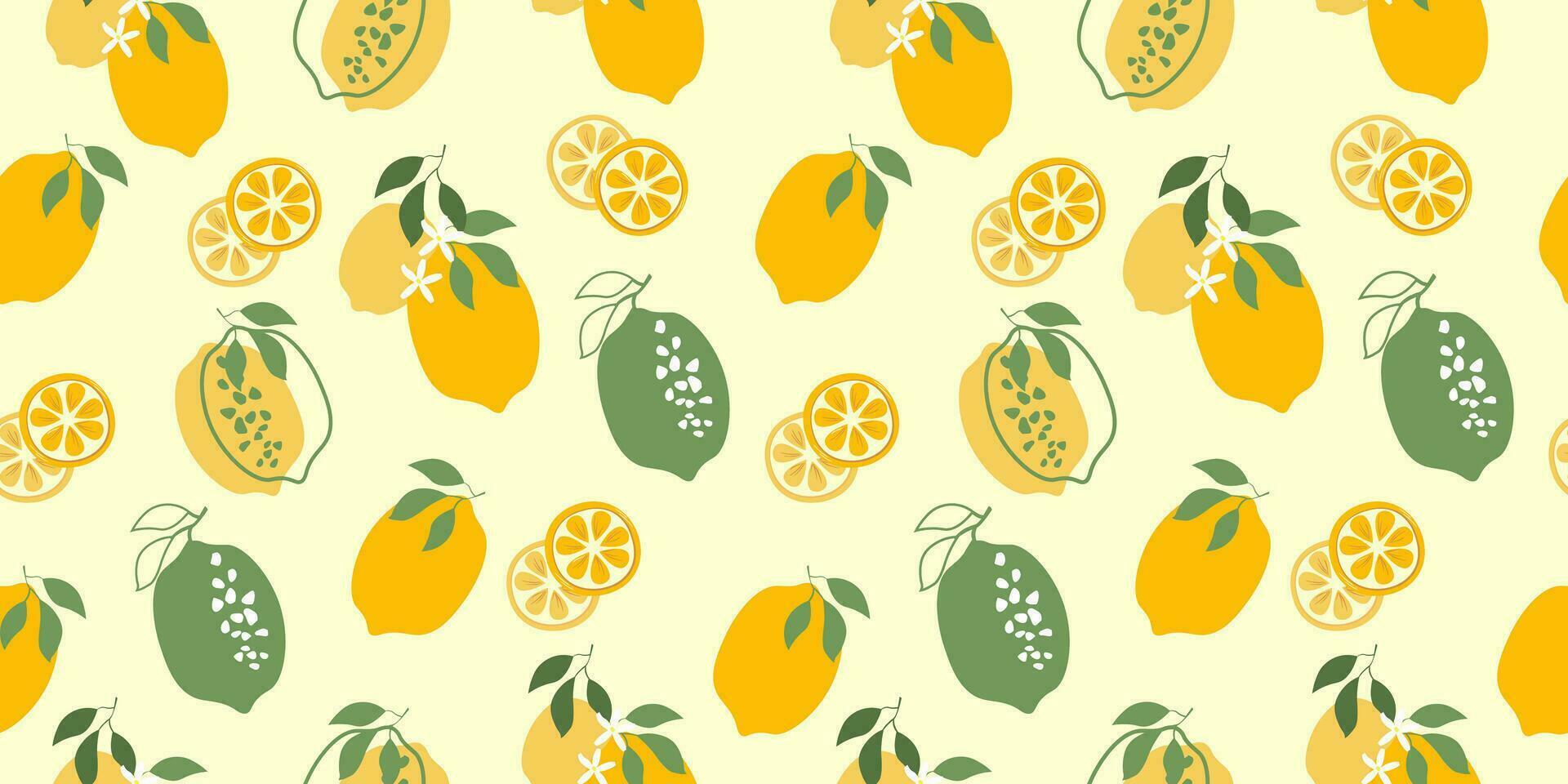 sin costura modelo con limones agrios Fruta con hojas y sucursales. delicioso resumen impresión para masa, cocina, embalaje. vector gráficos.