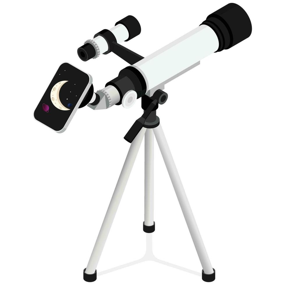 isométrica telescopio con móvil vector