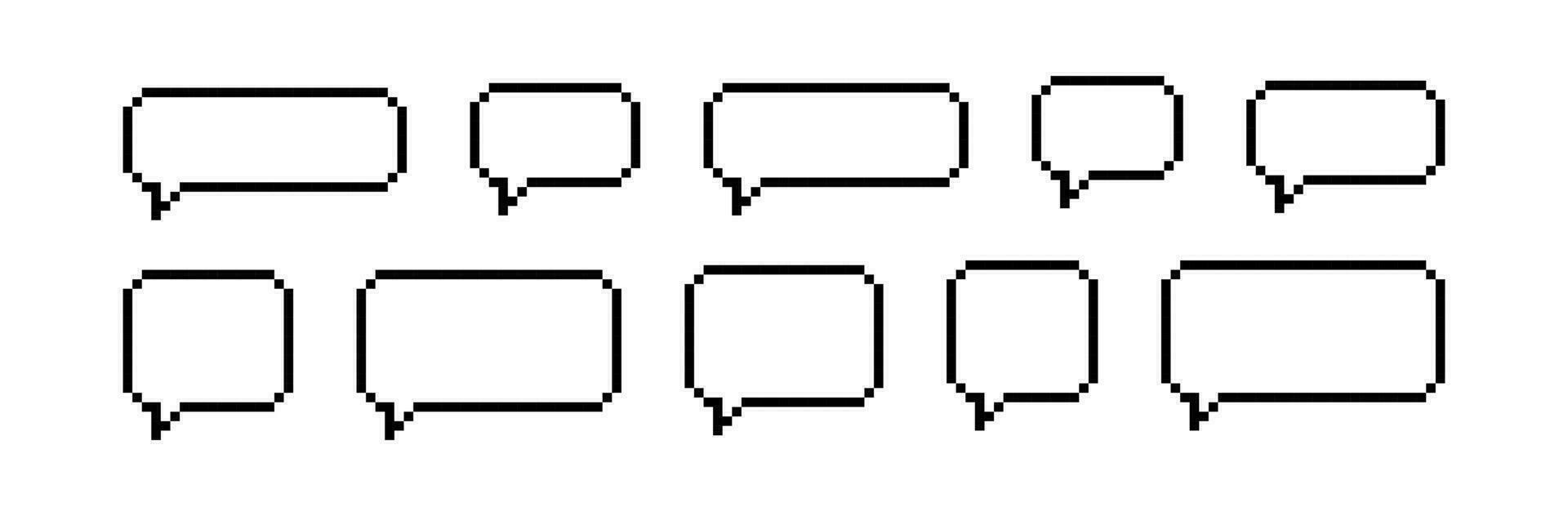 Pixel speech bubbles pack. Text boxes for chats and games. Vector illustration in 8 bit pixel art style.