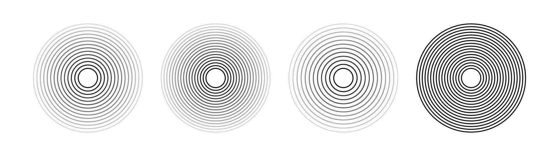 Sound ripple of a circular wave pack. Radio signal or splash of water. Isolated set of vector elements on white background.