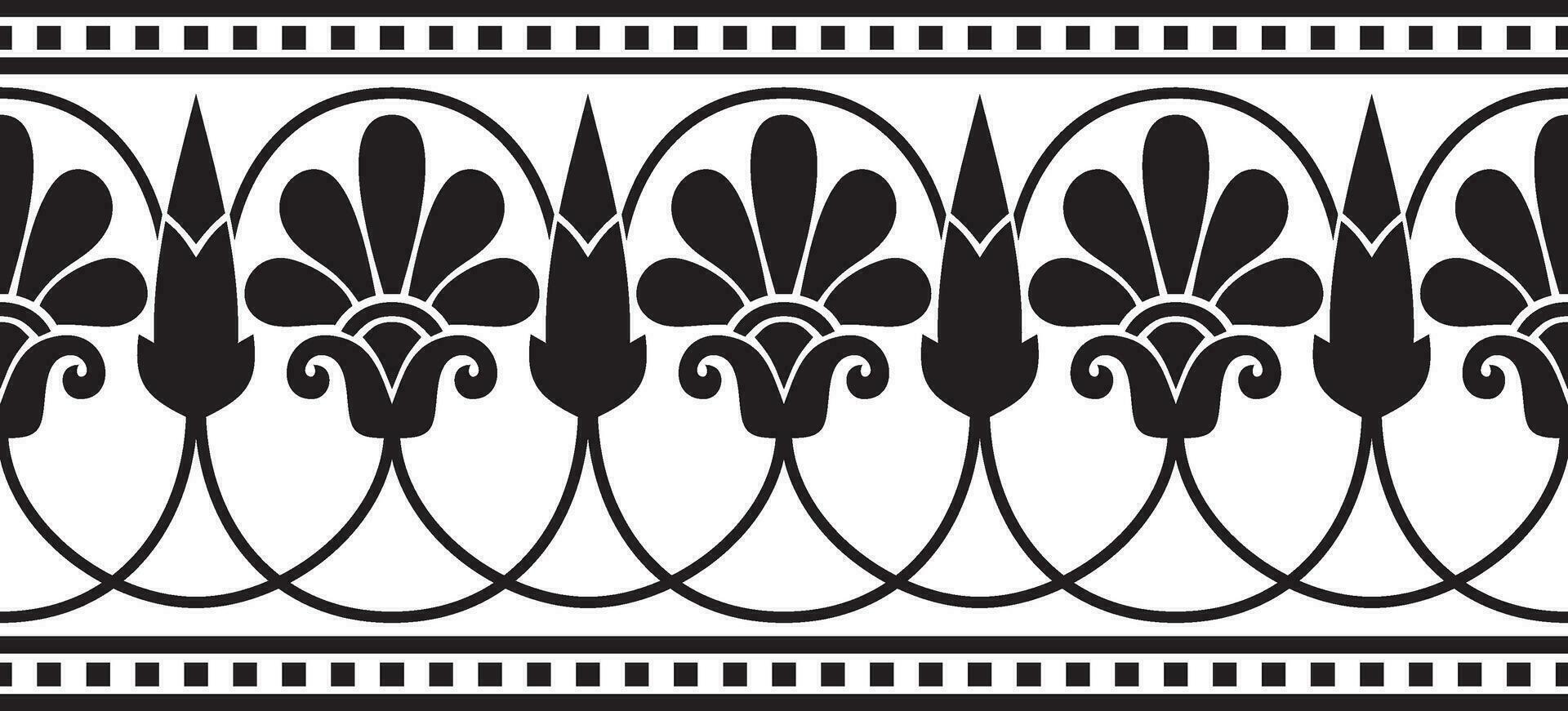 Vector monochrome black seamless classical Greek meander ornament. Pattern of ancient Greece. Border, frame of the Roman Empire