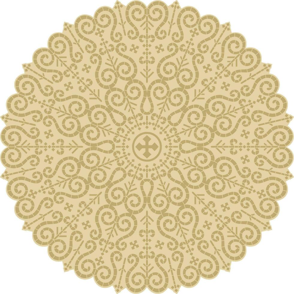 Vector gold round Yakut ornament. Endless circle, border, frame of the northern peoples of the Far East