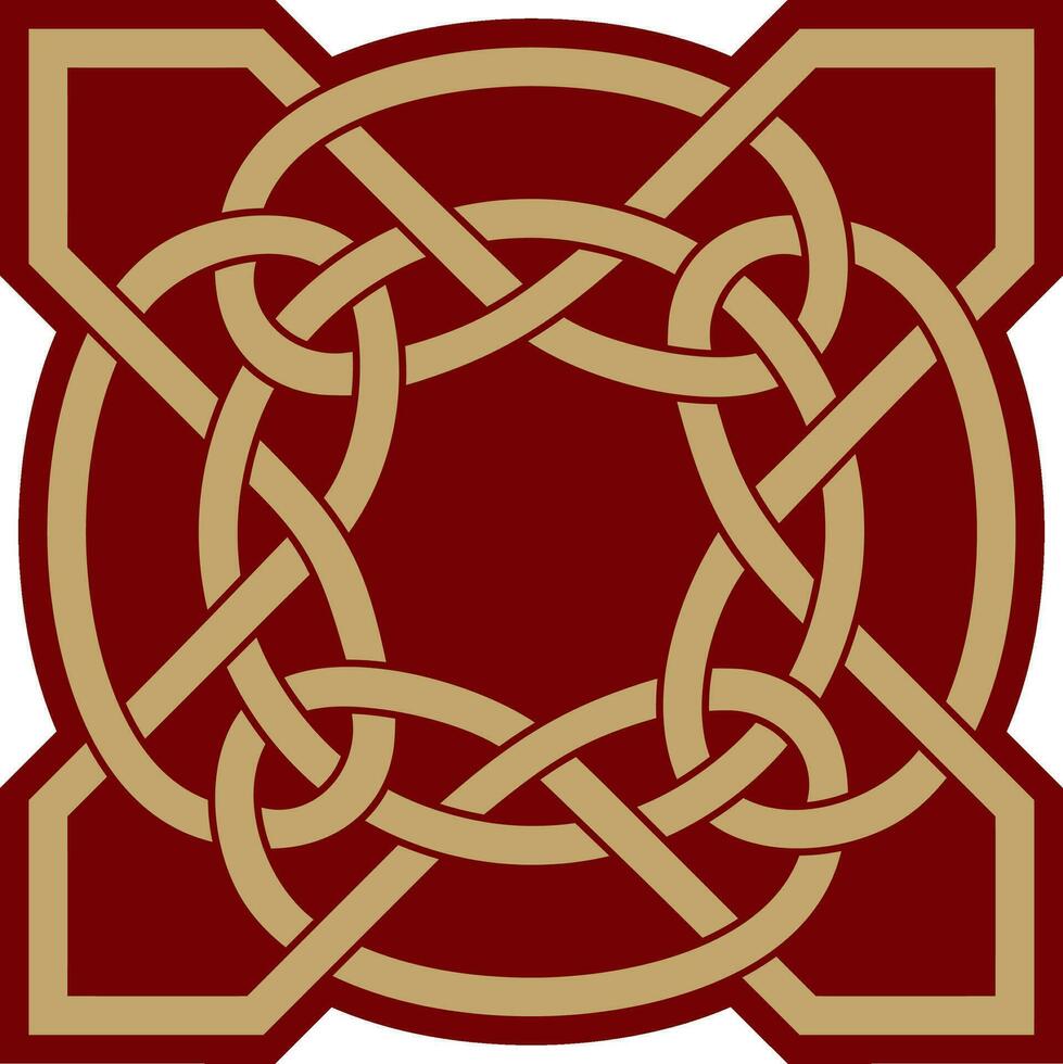 Vector gold and red celtic knot. Ornament of ancient European peoples. The sign and symbol of the Irish, Scots, Britons, Franks