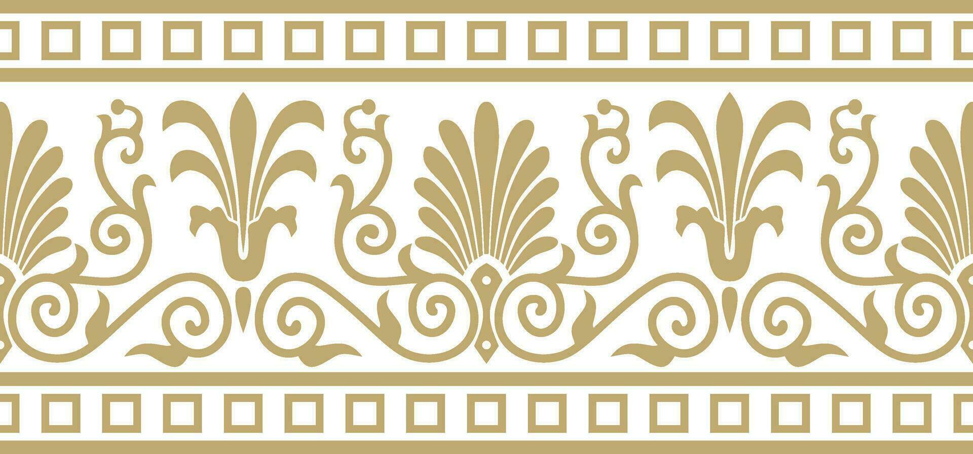 Vector golden seamless classic greek ornament. Endless European pattern. Border, frame Ancient Greece, Roman Empire