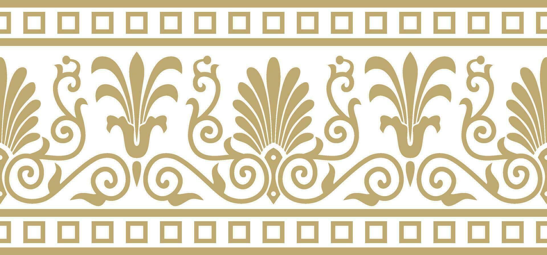 Vector golden seamless classic greek ornament. Endless European pattern. Border, frame Ancient Greece, Roman Empire