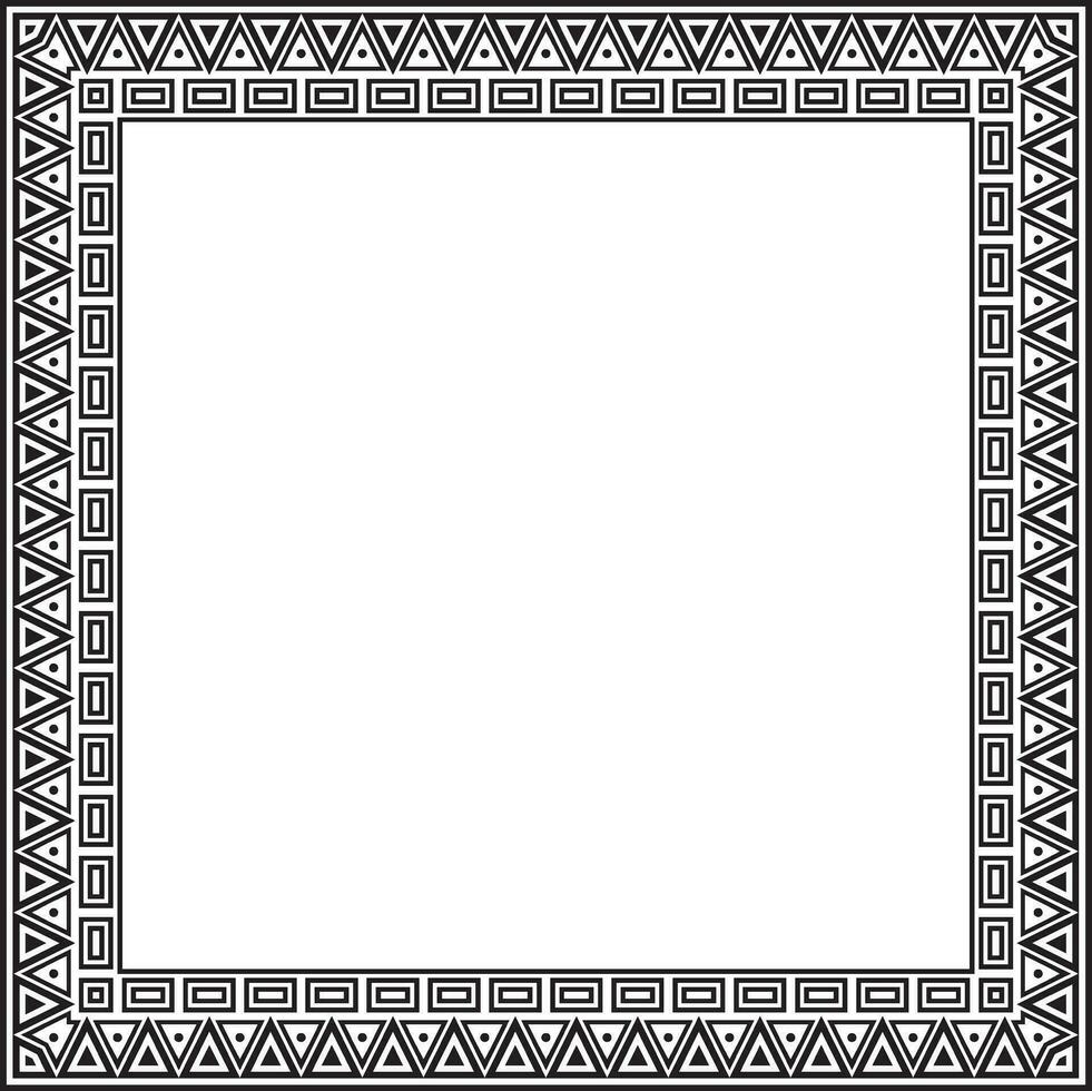 Vector black monochrome square national Indian patterns. National ethnic ornaments, borders, frames. colored decorations of the peoples of South America, Maya, Inca, Aztecs