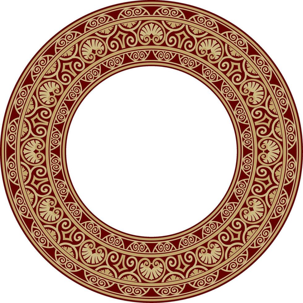 Vector gold and red round classic renaissance ornament. Circle, ring european border, revival style frame