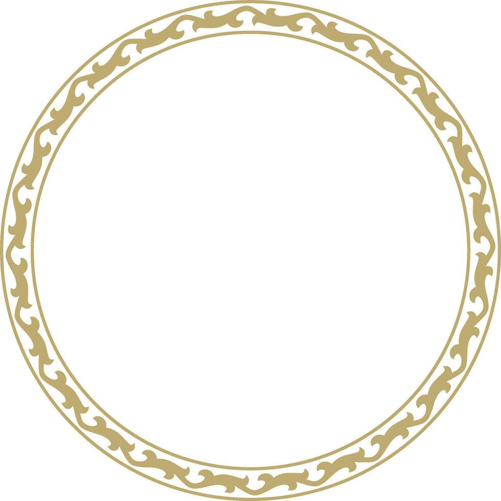 Vector golden round Kazakh national ornament. Ethnic pattern of the peoples of the Great Steppe, Mongols, Kyrgyz, Kalmyks, Buryats. circle, frame border