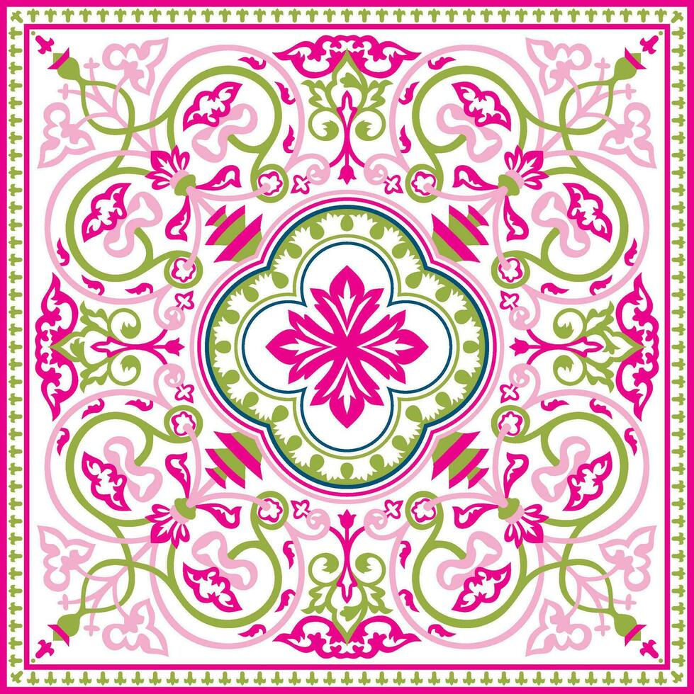 Vector colored pink square byzantine ornament. Tiles of ancient Greece and the Eastern Roman Empire. Decoration of the Russian Orthodox Church.