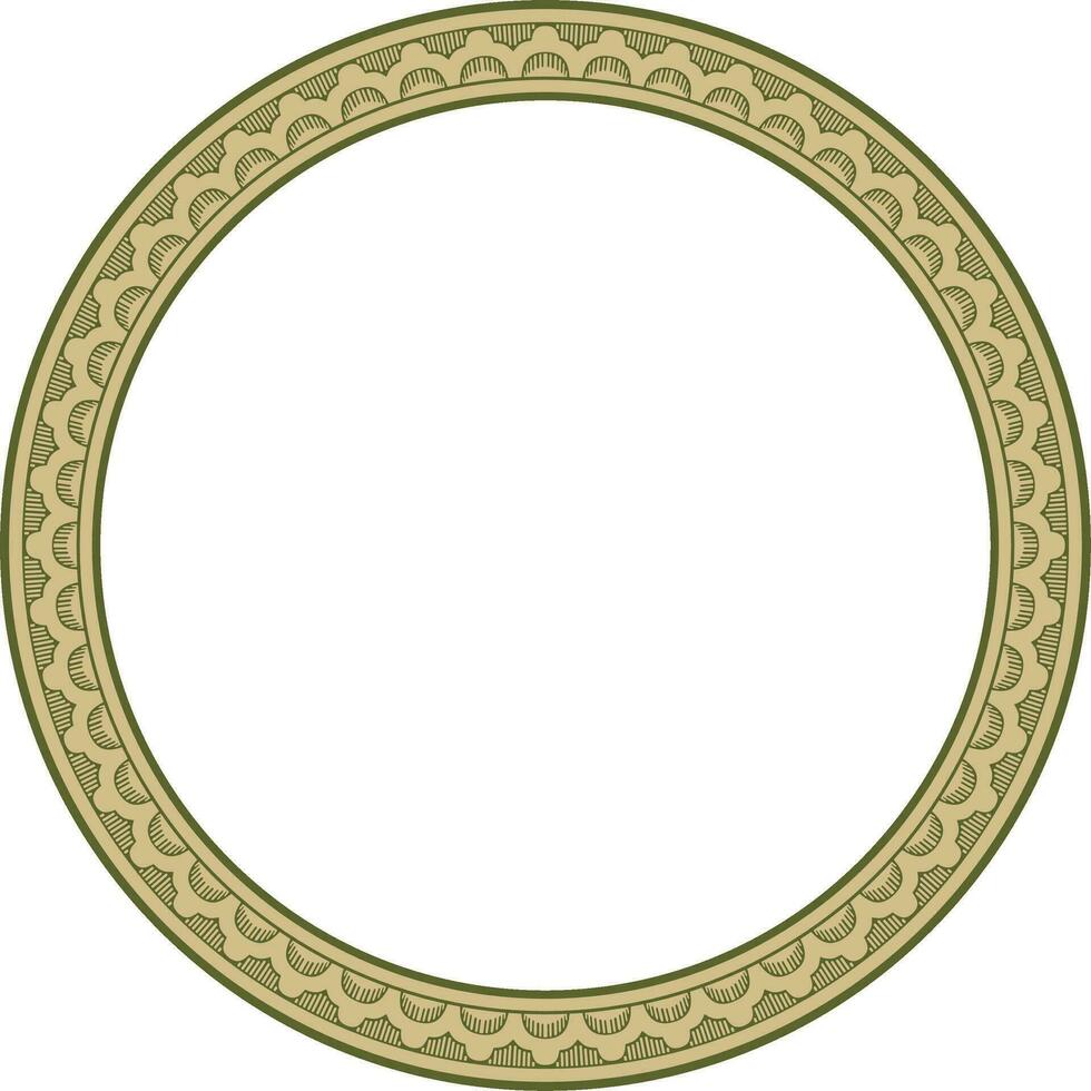Vector round gold and green Indian national ornament. Ethnic plant circle, border. Frame, flower ring. Poppies and leaves