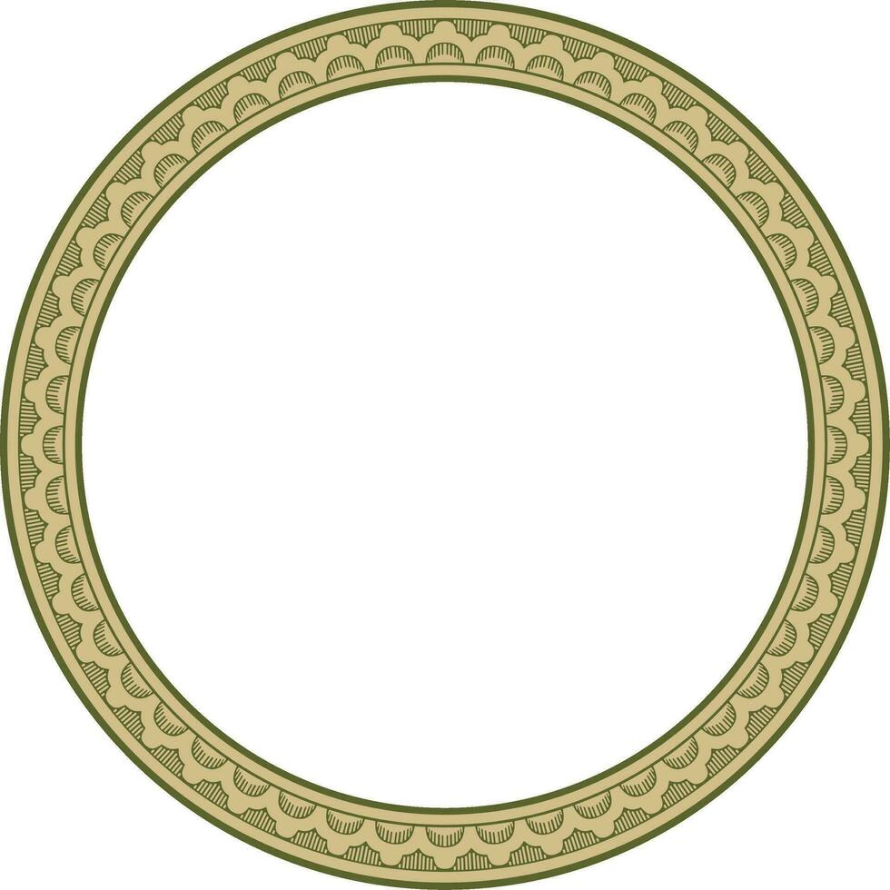 Vector round gold and green Indian national ornament. Ethnic plant circle, border. Frame, flower ring. Poppies and leaves