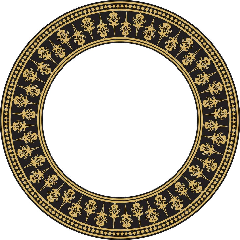 Vector golden and black round byzantine ornament. Circle, border, frame of ancient Greece and Eastern Roman Empire. Decoration of the Russian Orthodox Church.
