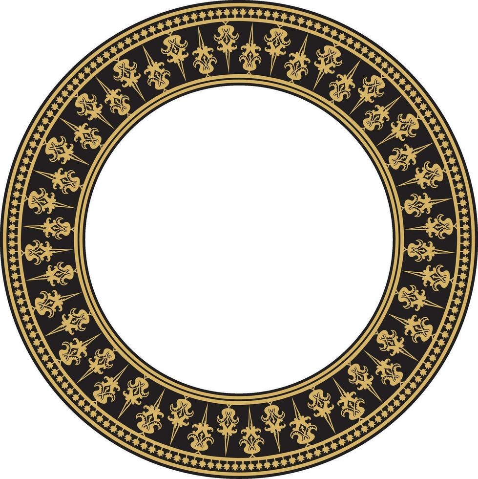 Vector golden and black round byzantine ornament. Circle, border, frame of ancient Greece and Eastern Roman Empire. Decoration of the Russian Orthodox Church.