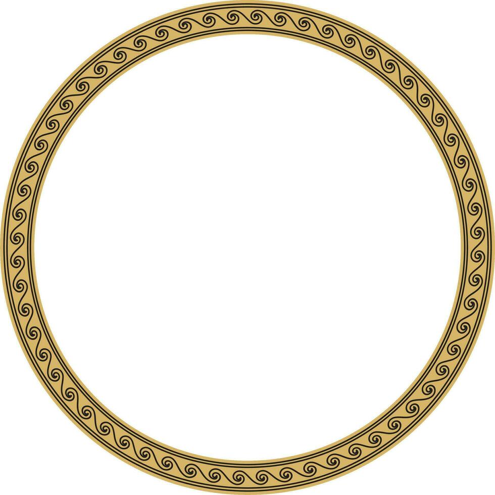 Vector round gold classic frame. Greek wave meander. Patterns of Greece and ancient Rome. Circle european border