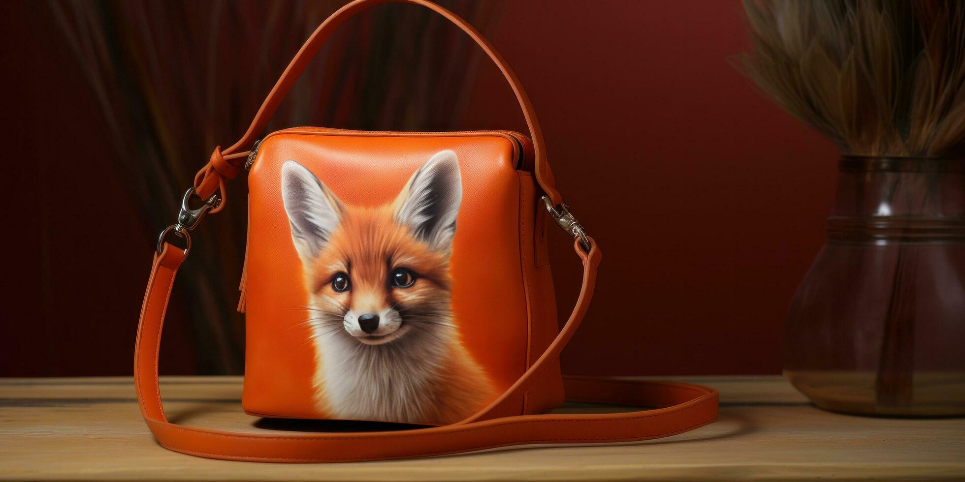 AI generated the brown leather crossbody has been placed on a wooden table that has no handle, photo