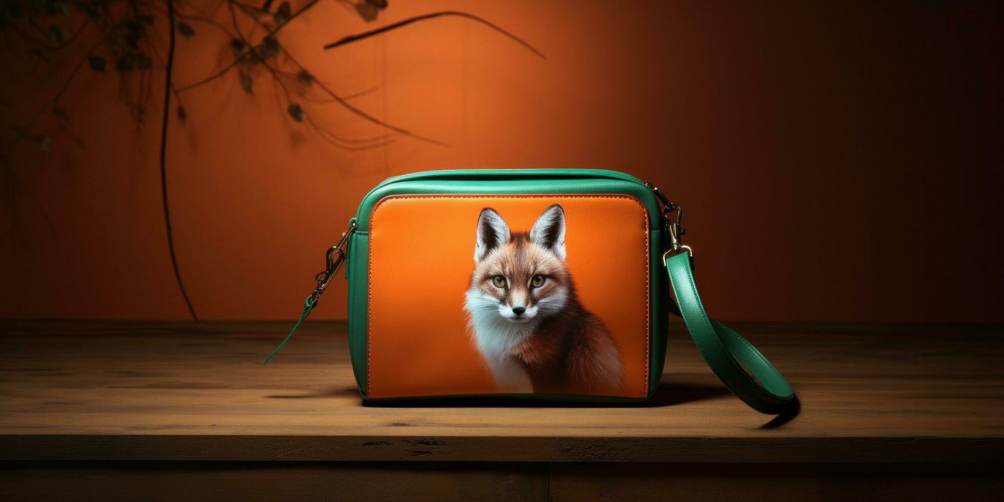 AI generated the brown leather crossbody has been placed on a wooden table that has no handle, photo