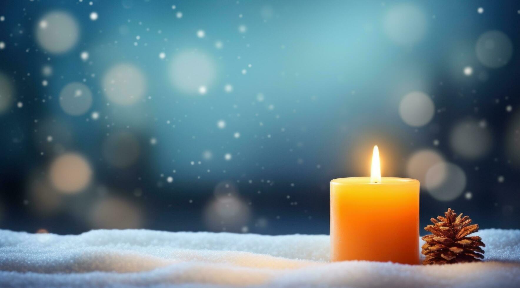 AI generated christmas background winter candle in snow background, photo