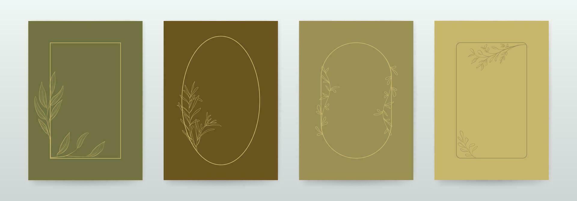 Set of Minimal background frames with hand drawn flowers and leaves. vector