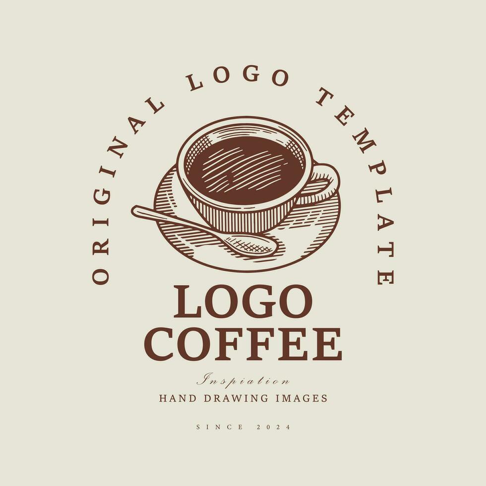 café taza logo diseño, mano dibujo logo Clásico café vector