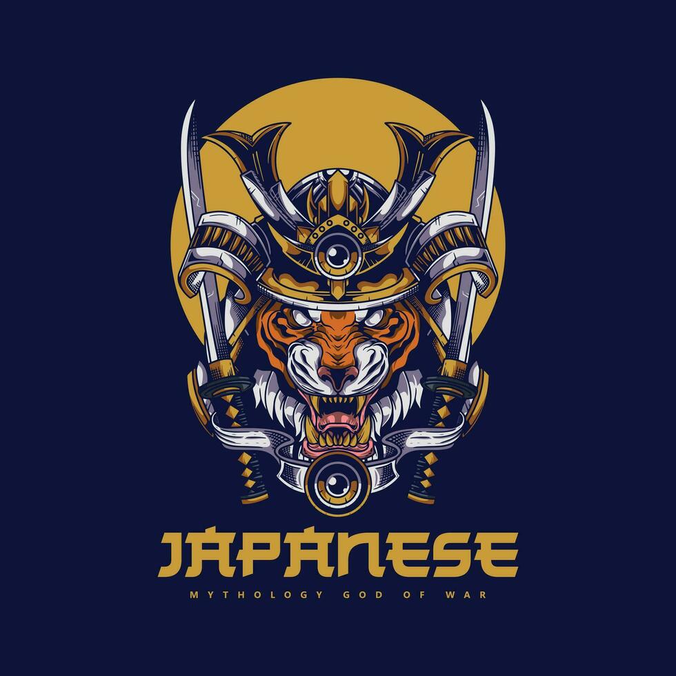 ilustración de el japonés Dios de guerra mitología logo diseño, para impresión, t camisa diseño etc vector