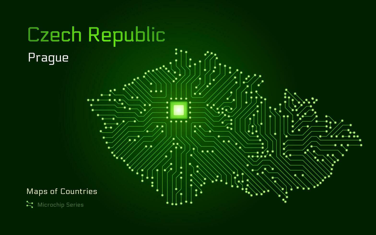 Czech Republic Map with a capital of Prague Shown in a Microchip Pattern with processor. E-government. World Countries vector maps. Microchip Series