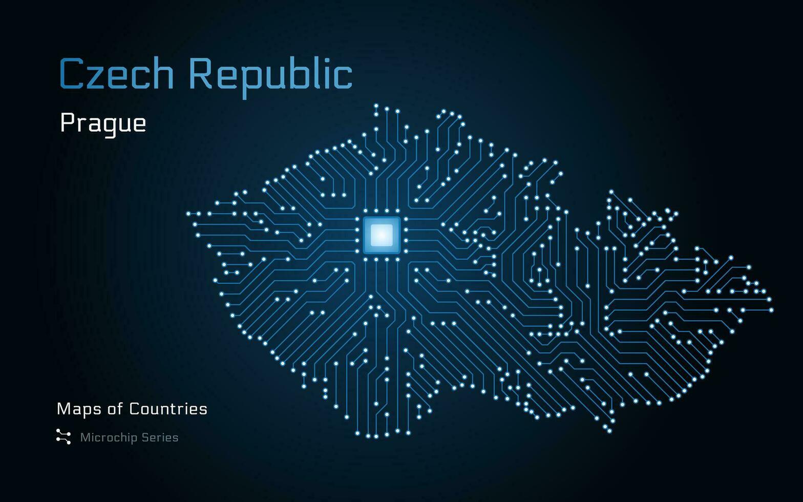 checo república mapa con un capital de Praga mostrado en un pastilla modelo con procesador. gobierno electrónico. mundo países vector mapas pastilla serie