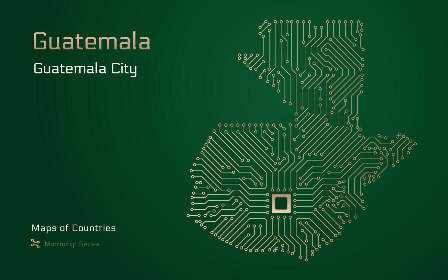 Guatemala Map with a capital of Guatemala City Shown in a Microchip Pattern. E-government. TSMC. World Countries vector maps. Microchip Series