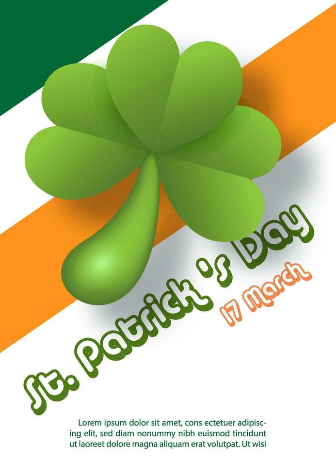 gigante trébol planta en el nombre de evento con irlandesa bandera colores y blanco antecedentes. vector