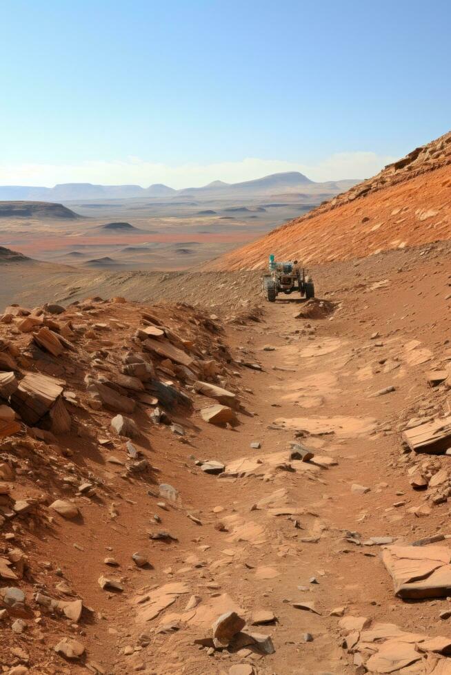 AI generated provides a glimpse of the Mars landscape, with its reddish hues and rocky terrain photo