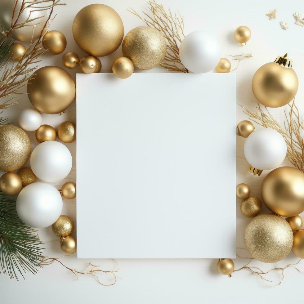 AI generated white and gold christmas holiday card, photo