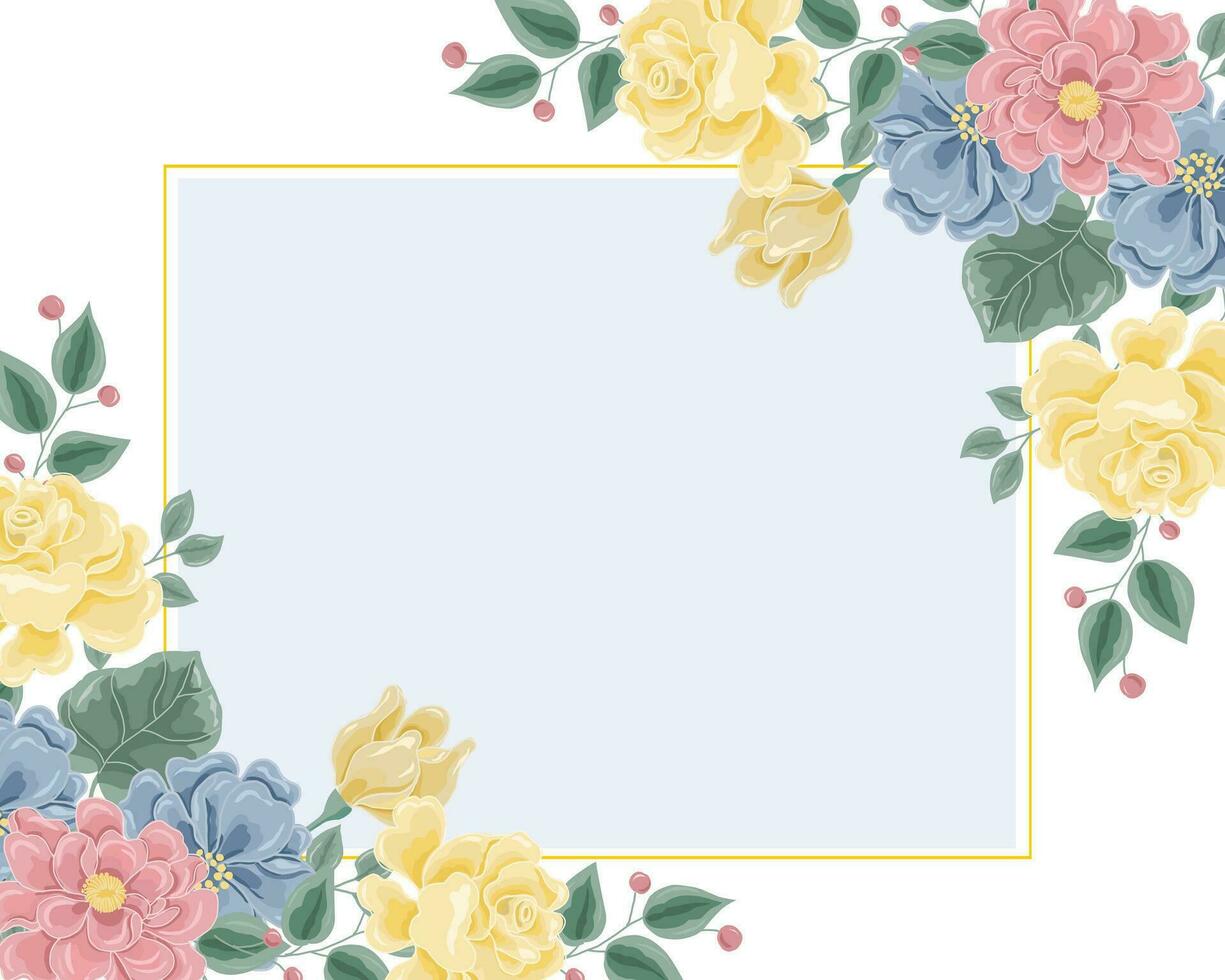 Hand Drawn Yellow and Blue Rose Flower Border vector