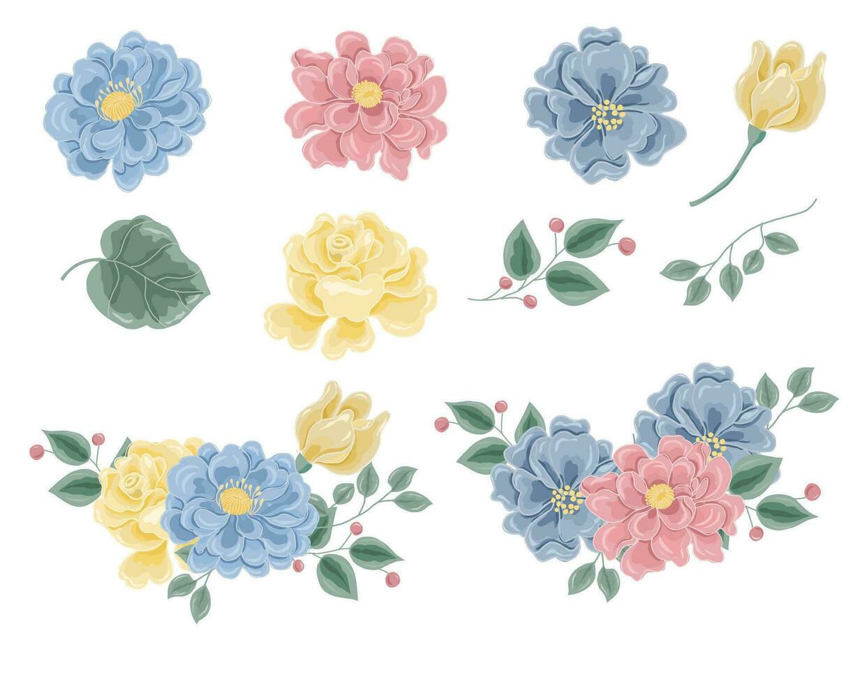 Hand Drawn Yellow and Pink Rose Flower vector