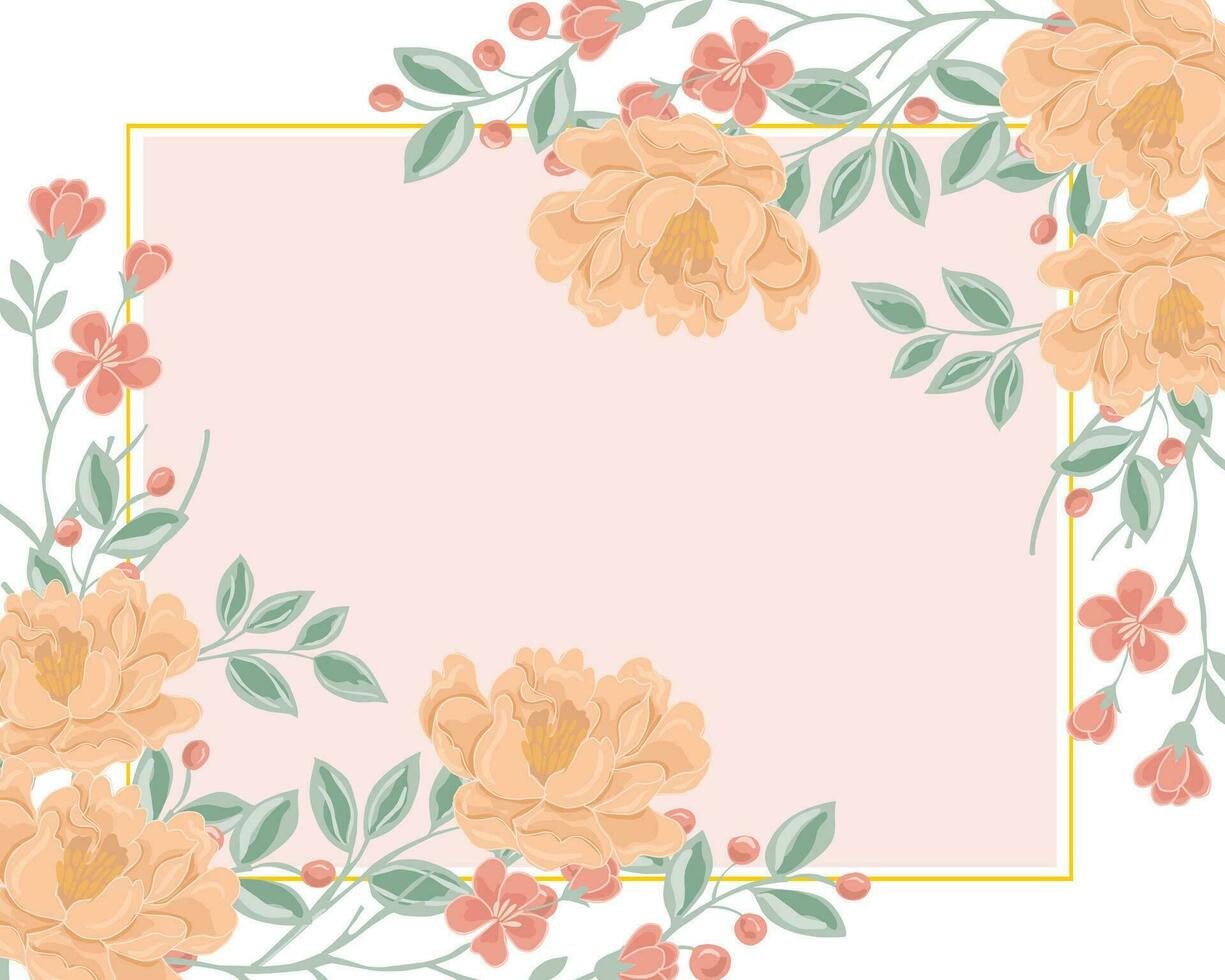 Hand Drawn Orange Rose and Blossom Flower Border vector