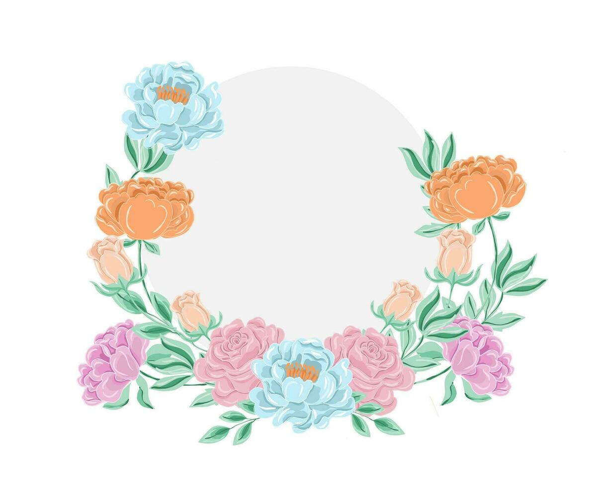 Hand Drawn Peony and Rose Flower Wreath vector