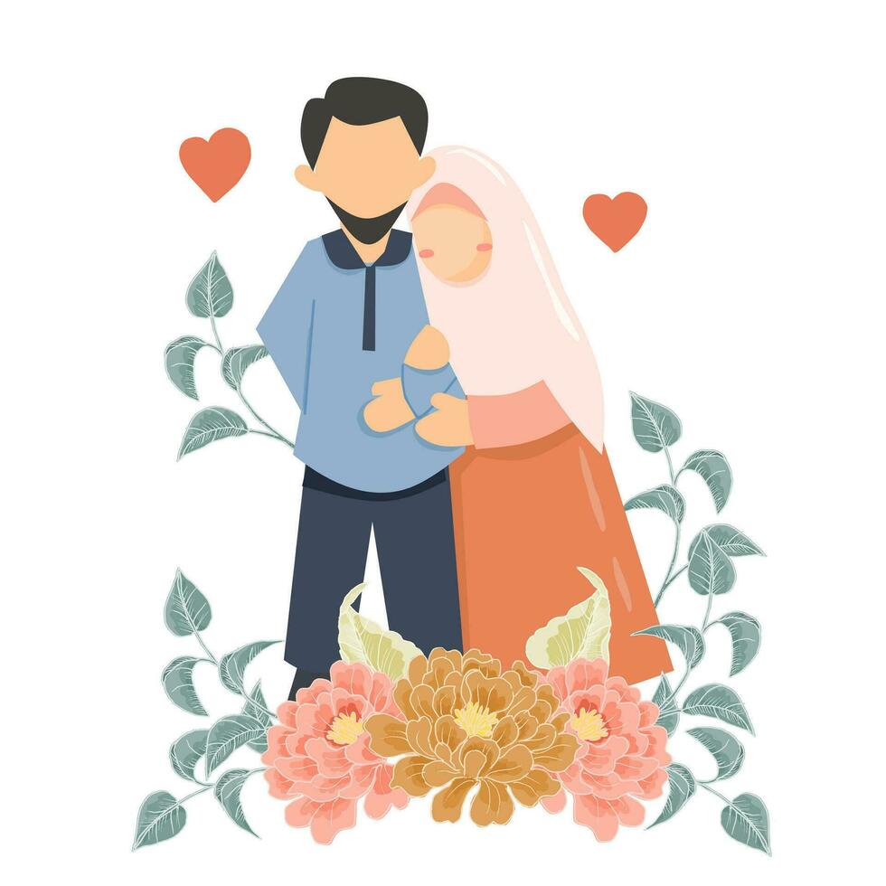 linda ilustración de pareja de bodas musulmanas vector