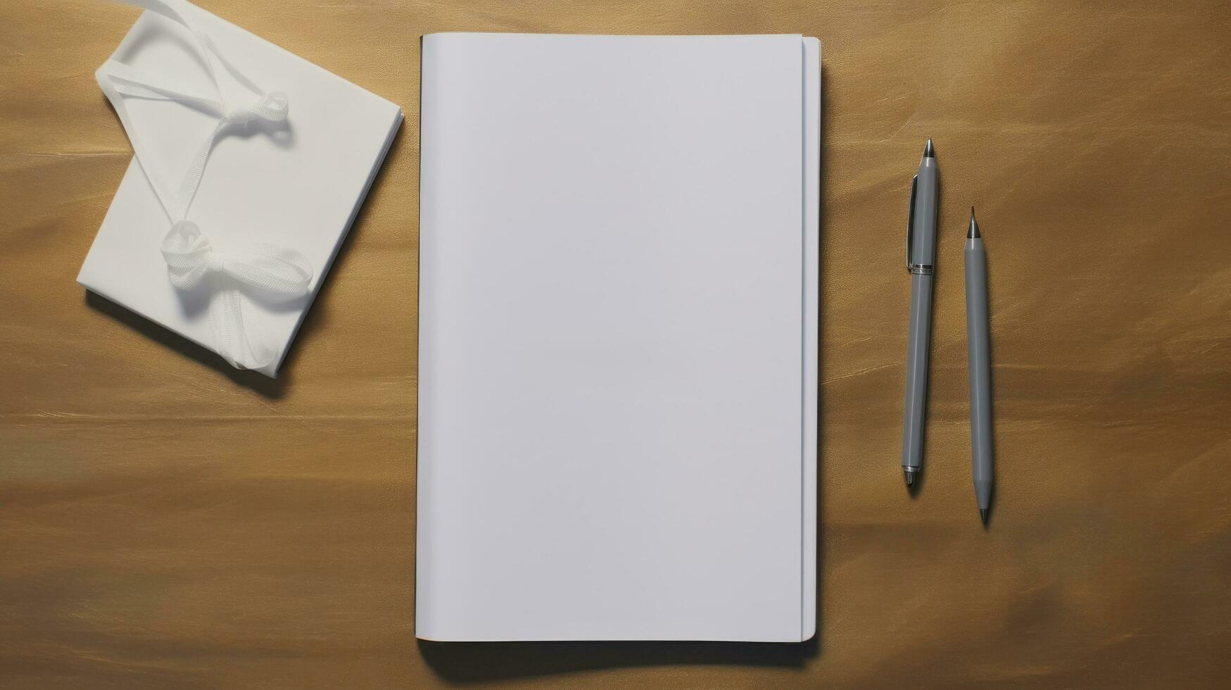 AI generated Notepad with blank front, realistic on a mockup template in a table in a luxury home photo