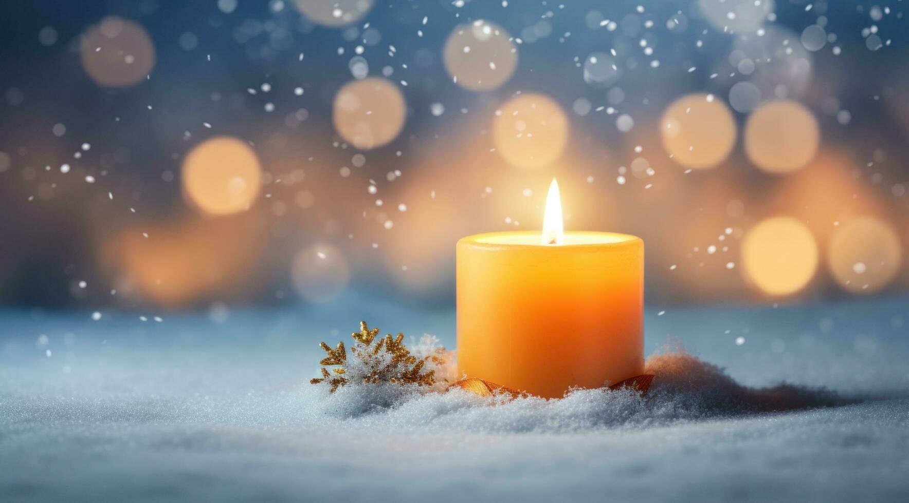 AI generated christmas background winter candle in snow background, photo