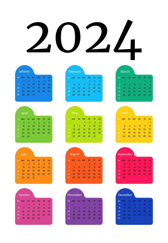 Calendar for 2024 isolated on a white background vector