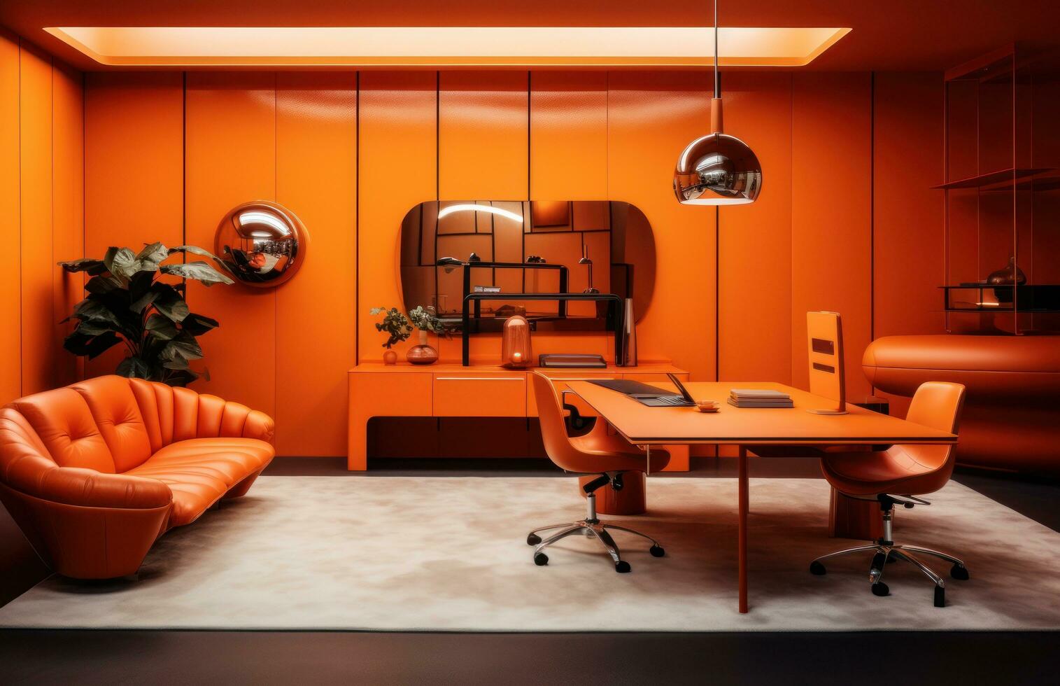 AI generated a picture of an orange office with furniture on it, photo