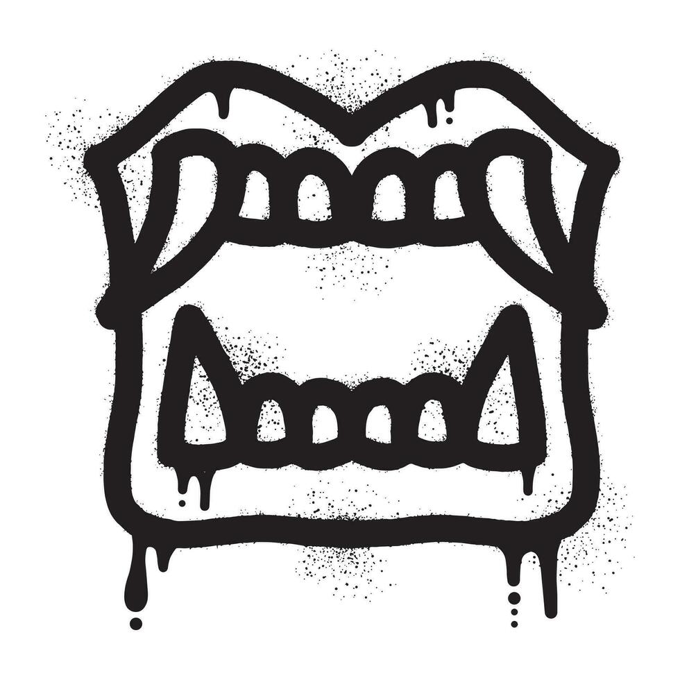 The barong teeth mouth graffiti was drawn with black spray paint vector