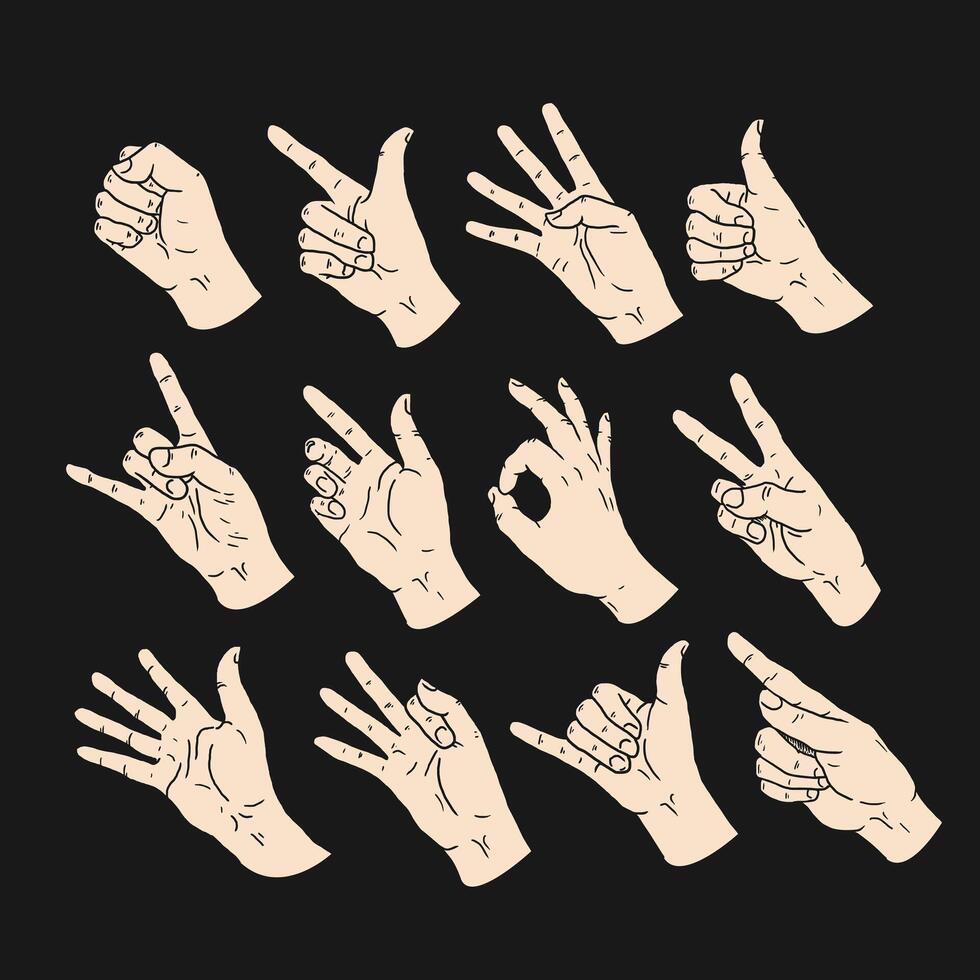 hands isolated on a white background, hand vector illustration hand drawn style