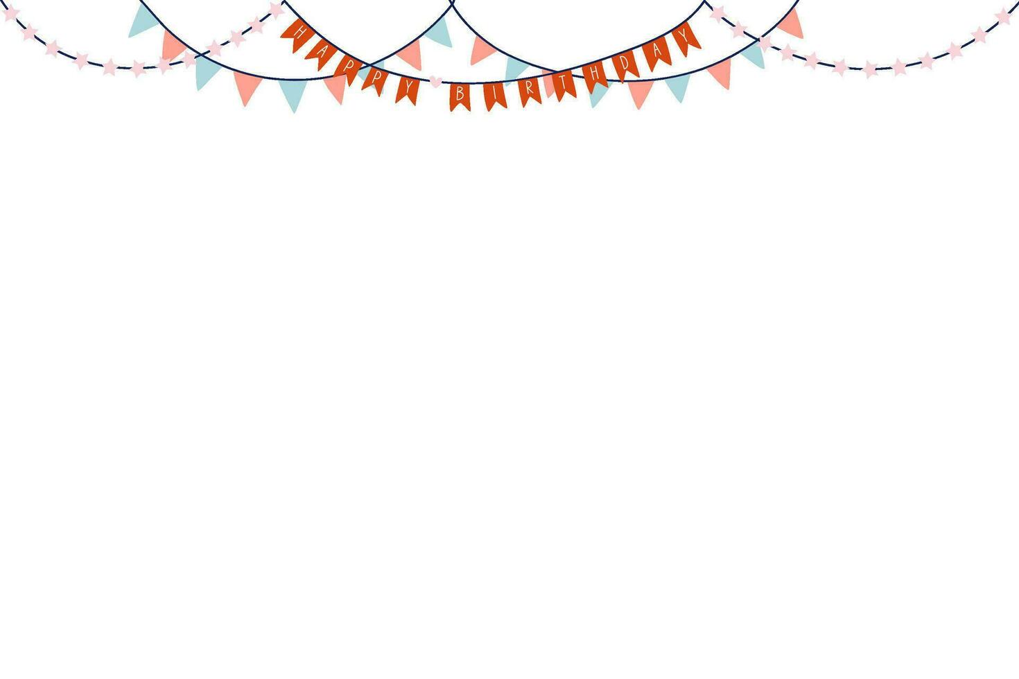 Birthday decorative garland. Happy Birthday message, stars, flags. Bunting garland. Pennant flags decoration. Hand drawn vector illustration.