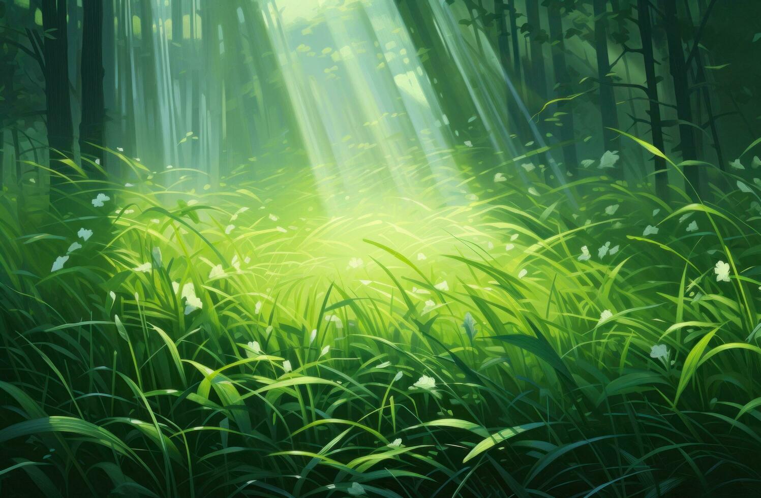 AI generated beautiful fresh grass has the sun in its spot, photo