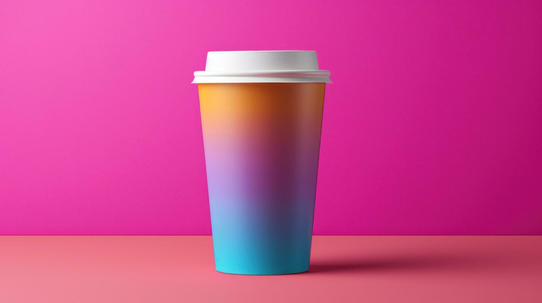 ai generado papel café taza con blanco frente, realista en un Bosquejo modelo en un vistoso resumen antecedentes, foto