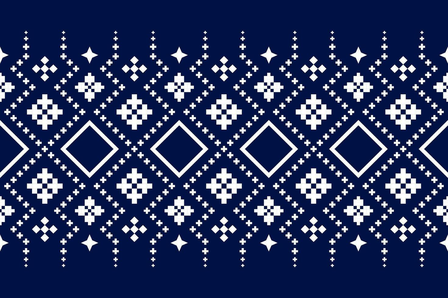 Indigo navy blue geometric traditional ethnic pattern Ikat seamless pattern border abstract design for fabric print cloth dress carpet curtains and sarong Aztec African Indian Indonesian vector